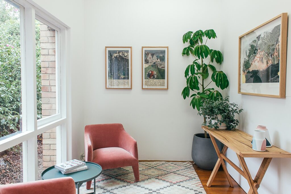 Two chairs, a table and a Indoor plants for mental health