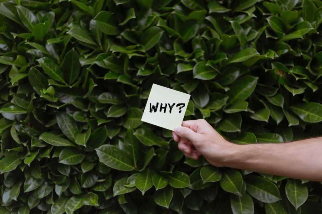 A faceless person showing note of "WHY?"