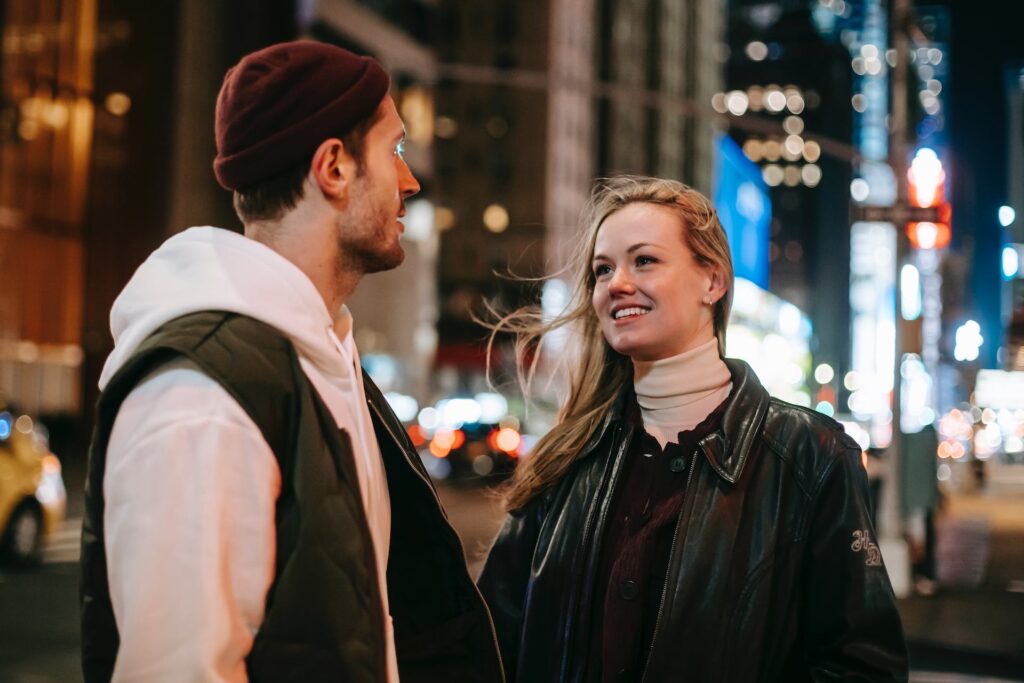 A couple walking along the road at night: Relationship-building activities 