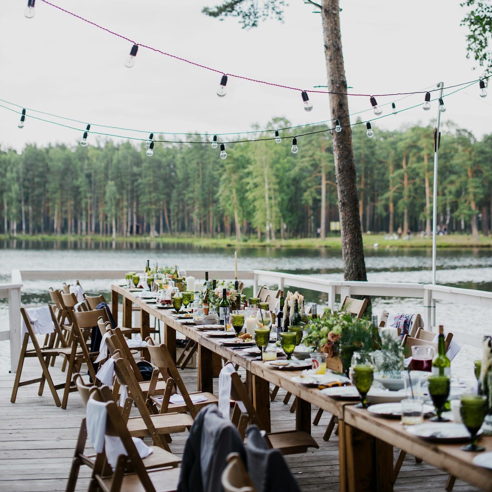 An arranged place for a party near a lake