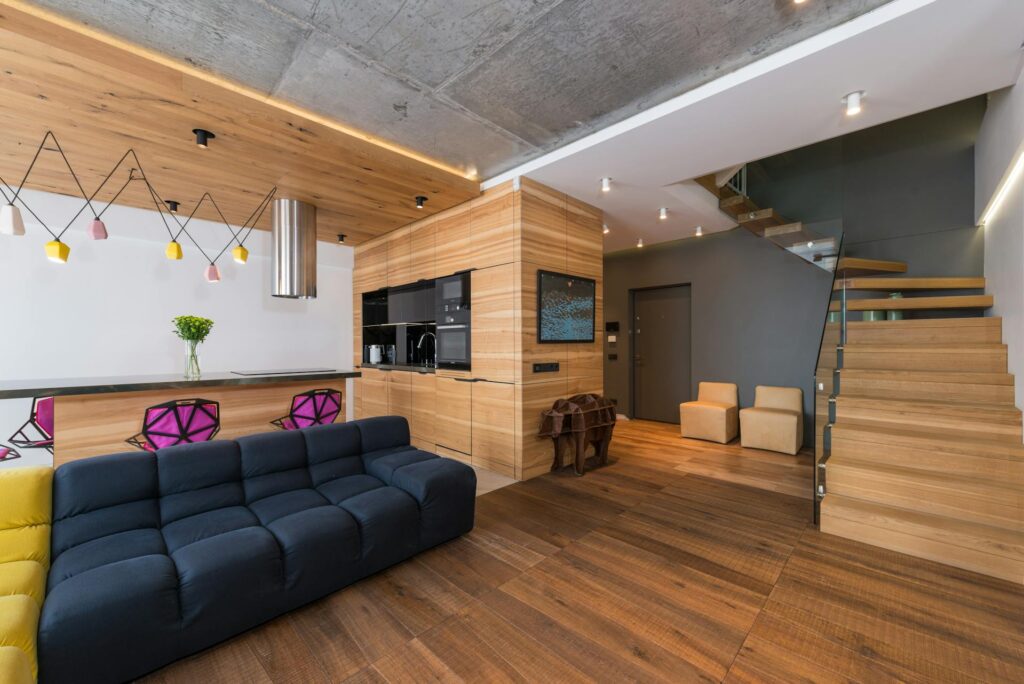 Minimalistic design in spacious living room