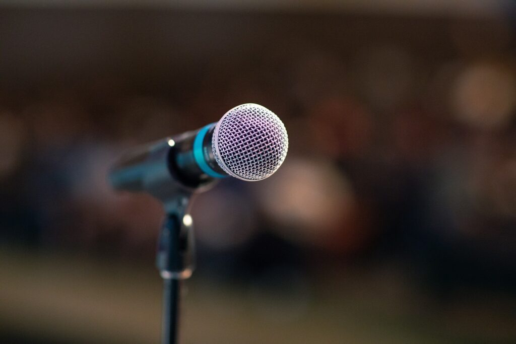 A selective photograph of a microphone